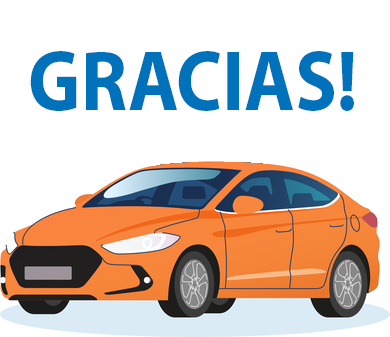 Image of a blue car with the word thank you overlaying it.